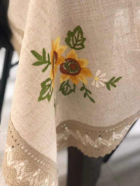 Tablecloth sunflower hand sewn